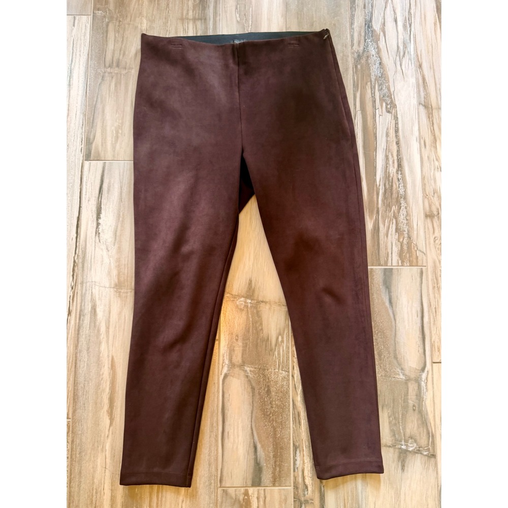 Ann Taylor Factory Womens Burgundy Faux Suede Leggings Side Zip Pants Size L